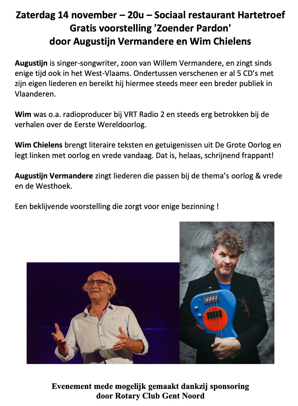 Zaterdag 14 november - Augustijn Vermandere en Wim Chielens